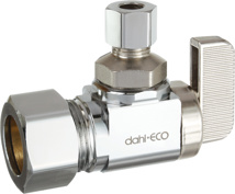 Dahl Angle Stop, 5/8" OD Compression X 1/4" OD Compression Angle Stop Chrome Finish With Lever Handle 
