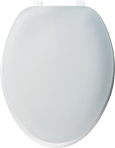 Bemis Regular Duty White Elongated Solid Plastic Toilet Seat with Cover