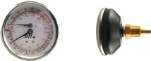Boshart Tridicators - 3" Dial - 1/2" CBM, Temp. Range: 30-250˚F (0-120˚C) Pressure Range: 0-75 PSI (0-500 kPa)