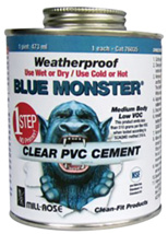 Blue Monster Weatherproof 1-Step Blue/Clear PVC Cement, 1/4 Pint