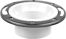 Closet Flange with Stainless Steel Adjustable Ring less Knockout PVC DWV Inside 4" x 3" Hub