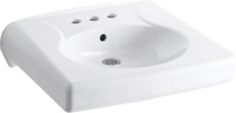 Kohler® Brenham™ 19-3/4 x 18-5/16" Wall-Mounted or Concealed Carrier Arm Mounted Commercial Bathroom Sink with 4" Centerset Faucet Holes, Antimicrobial Finish