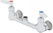 T&S Brass 8" Wall Mount Mixing Faucet, SC-Cerama Cartridges, Lever Handles, Less Nozzle