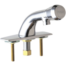 Chicago Deck Mounted Metering Faucet with 4" Centerset Deck Plate And 0.5 GPM Laminar Spray